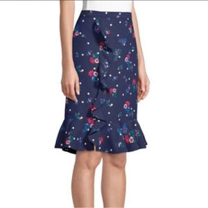 Draper James Bouquet Floral Dot Ruffle Skirt Size 4 Navy Blue